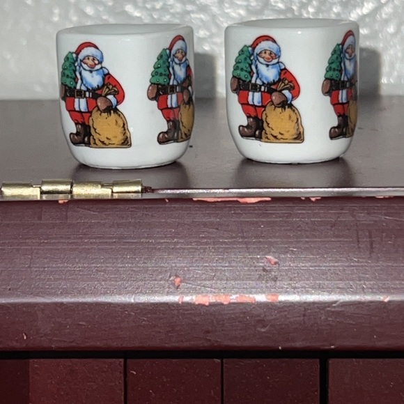 Pair of Mini Santa Clause Taper Candle Holders Two Tiny Candle Holders Ceramic - Picture 6 of 6